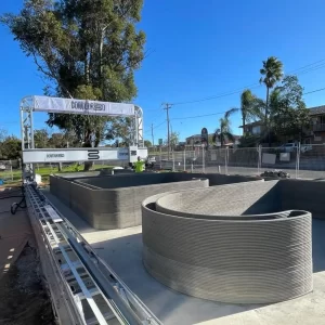 A machine 3D printing a new toilet block in Dubbo, NSW