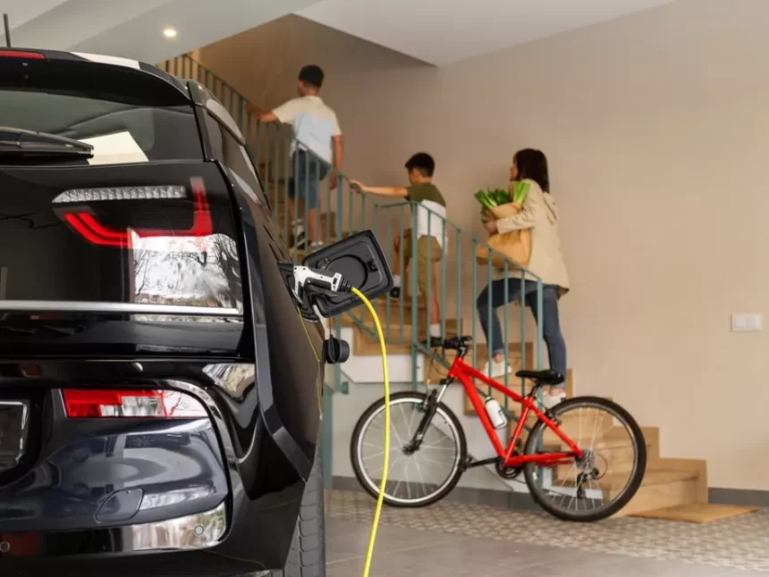 Family power EV in house garage