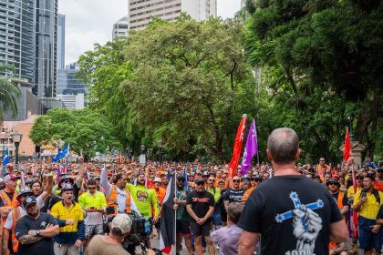 CFMEU rally on parliament house in Brisbane