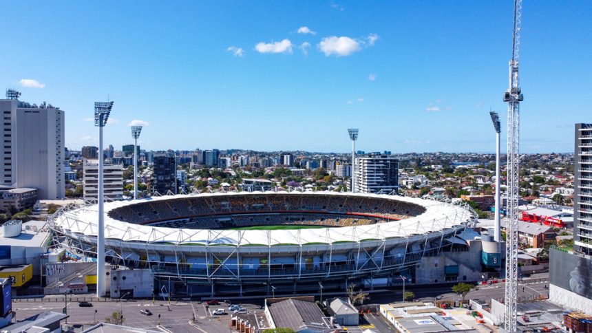 The Brisbane Gabba Stadium and it's surrounding area