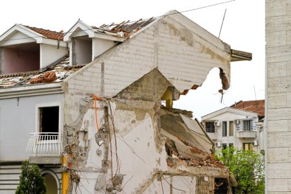 Earthquake damaged home destroyed