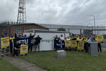 Trangrid workers on strike outside of power station