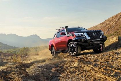 Nissan navara driving up rocky terrain