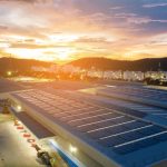 Warehouse covered in solar panels