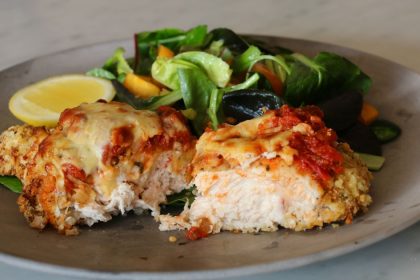 Healthy alternative parma and vegies on a plate