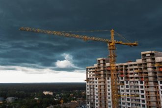 a storm over a construction site