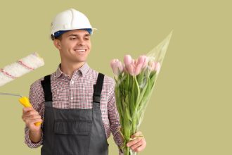 tradesperson with tulips