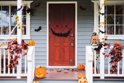 Halloween decorations on the outside of a house