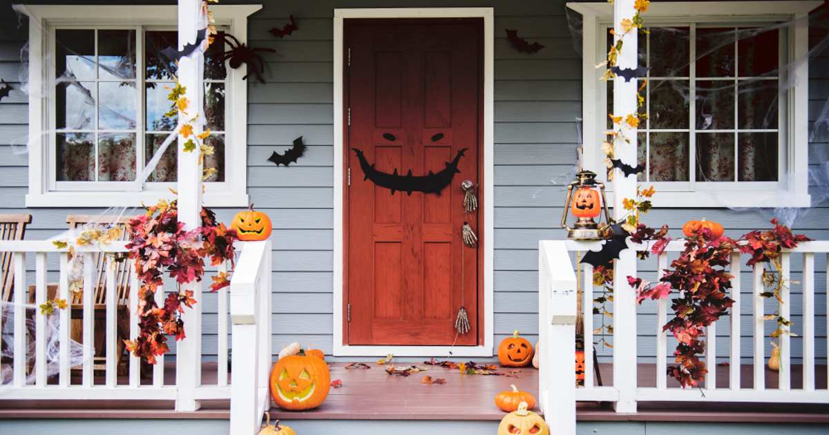 Halloween decorations on the outside of a house