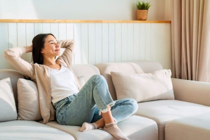 a woman relaxes