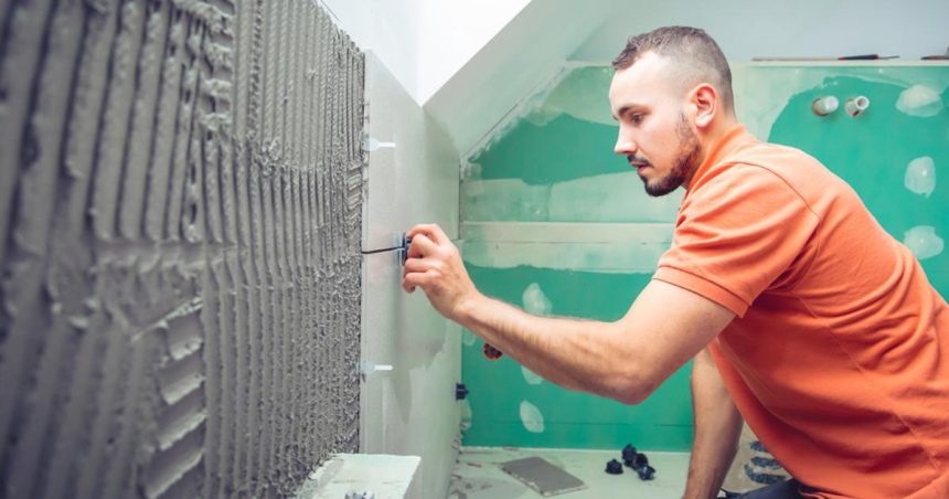 Man renovating his bathroom