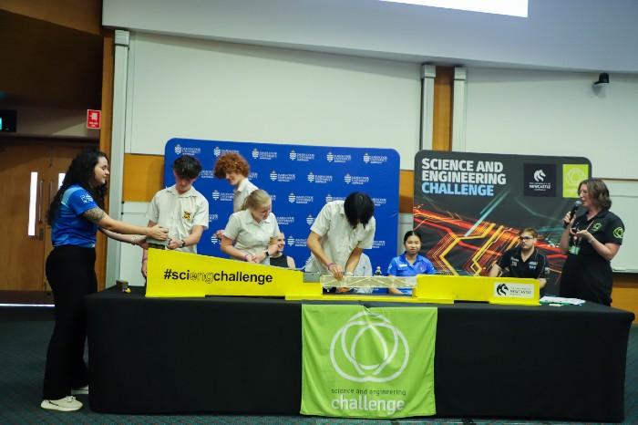 Smith Hill High Students take part in one of the SEC Finals engineering challenges. 