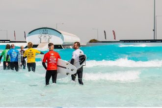 Tradie surfing heading into wave pool