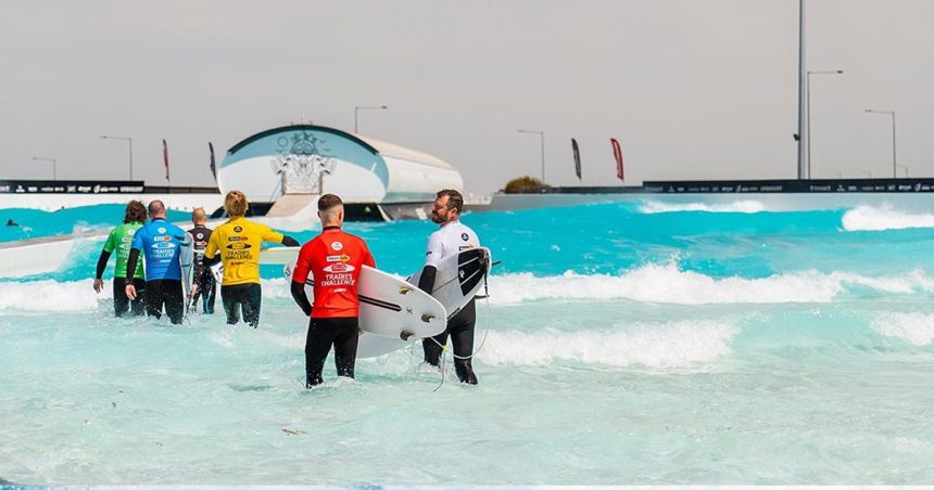 Tradie surfing heading into wave pool