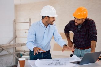 architect going over plans with client